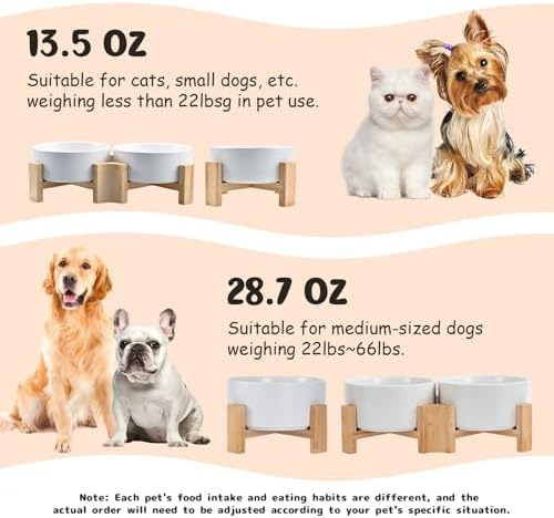 SPUNKYJUNKY 15° Slanted Ceramic Dog and Cat Bowl with Wooden Stand, Tilted Bulldog Food and Water Bowl No Slip Non-Spill for Cats Medium Dogs Big Face Pets 13.5 OZ (1.7 Cups, White × 2) - Image 5