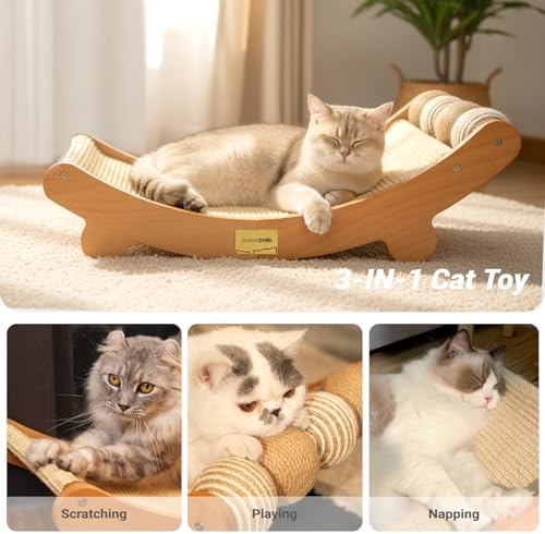 CHEERPALS Sisal Cat Scratcher Bed with Balls Wooden Cat Furniture(Large) - Image 2