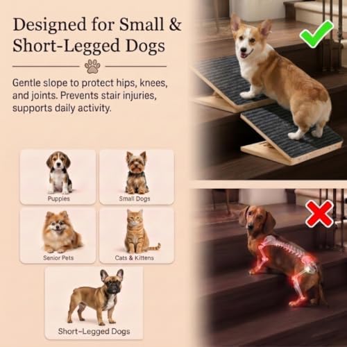 2 Pack Adjustable Dog Ramp for Stairs for Small Dogs, Senior Dogs, Short-Legged Breeds, Non-Slip Solid Wood Foldable Ramp for Indoor/Outdoor Steps, Joint-Friendly Stair Wedges for Corgis & Dachshunds - Image 2