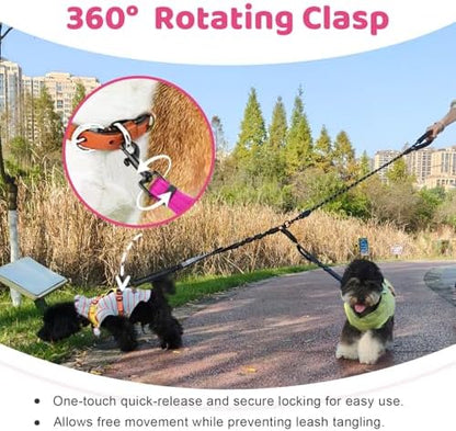 Double Dog Leash - No Tangle Splitter for Two Dogs, Coupler with Adjustable Long Lead Rope, Dual Control Handles, Retractable No Pull Bungee, Walk Train Small Medium Large 2 Pets (Fuchsia) - Image 4