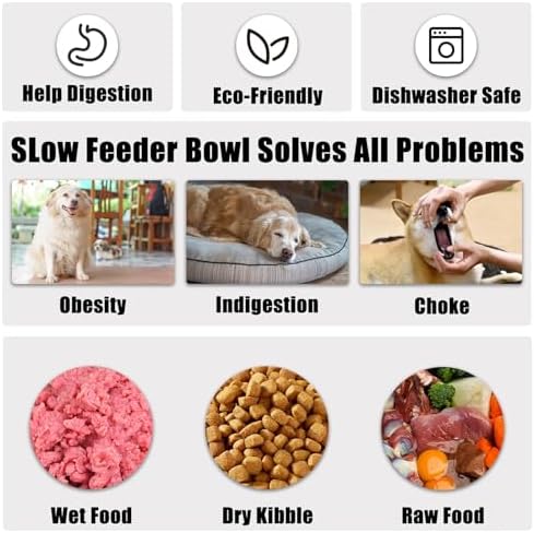 Slow Feeder Dog Bowls Medium Breed, Dog Food Bowl Medium Anti-Choking Bloat Stop Puzzle Healthy Eating Bowl (Gray, 2 Cup) - Image 4