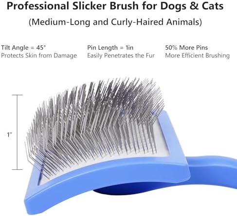 3PCS Slicker Brush for Dogs & Pet Comb,Professional Dog Grooming Brush (Goldendoodles,Poodles,Labradoodles) with Extra Long Pins to Effectively Remove Tangles, Knots,Mats Hair Collection Bottle (Blue) - Image 6