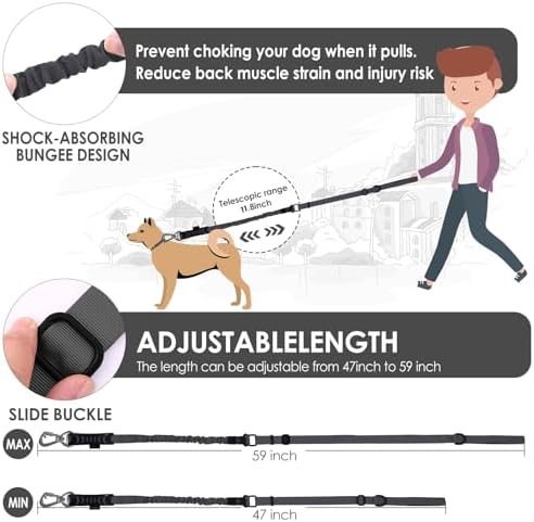 Hotsky Tactical Bungee Shock Absorbing No Pull Strong Dog Leash,Black,4-6FT - Image 6