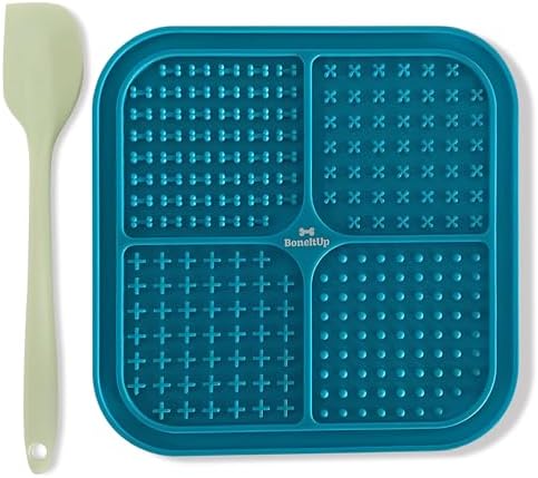 BoneItUp Lick Mat for Dogs & Cats – BPA-Free Dog Food Mat Slow Feeder, Crate Training, Dental Health & Digestion – Slow Feeder Mat for Dogs - Dishwasher Safe Crate Lick Mat (Blue) by BoneItUp