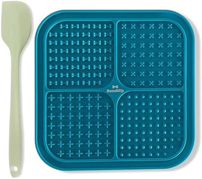 BoneItUp Lick Mat for Dogs & Cats – BPA-Free Dog Food Mat Slow Feeder, Crate Training, Dental Health & Digestion – Slow Feeder Mat for Dogs - Dishwasher Safe Crate Lick Mat (Blue) by BoneItUp