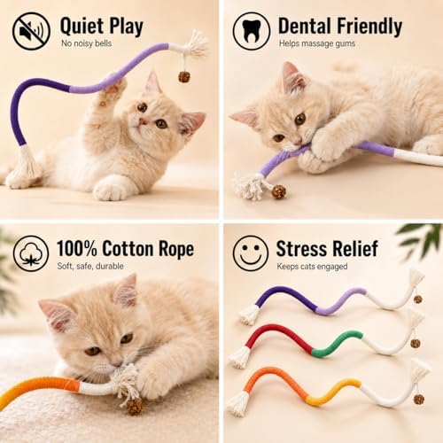 3-Pack Bent Cat Rope Toy, Pet Chew Toys, Interactive Tease Toys for Cats and Kittens, Bite-Proof Playthings, Cotton Rope Kitten Toys for Dental Care and Stress Relief, Pet Supplies - Image 2