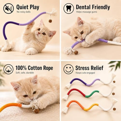 3-Pack Bent Cat Rope Toy, Pet Chew Toys, Interactive Tease Toys for Cats and Kittens, Bite-Proof Playthings, Cotton Rope Kitten Toys for Dental Care and Stress Relief, Pet Supplies - Image 2