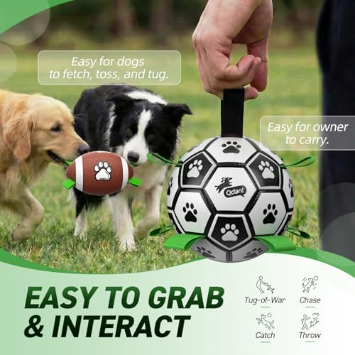 QDAN Dog Soccer Ball Football Set - 2 PCS Dog Balls with Strap for Tug of War, Soccer Ball Football Toys for Small Medium Large Dogs, Herding Ball for Dogs, Dog Birthday Toy - Image 6