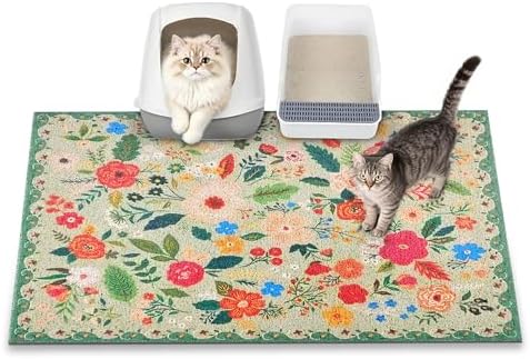 Cat Litter Mat, 35" x 23" Litter Box mat, Upgrade Non-Slip Kitty Litter mat, Traps 100% Litter, Soft on Kitty Paws, Easy Clean for Scatter Control, Bohe cat Food mat, Urine Waterproof by YOSEPATI