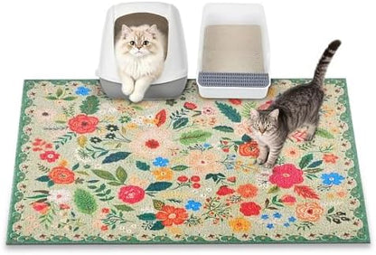 Cat Litter Mat, 35" x 23" Litter Box mat, Upgrade Non-Slip Kitty Litter mat, Traps 100% Litter, Soft on Kitty Paws, Easy Clean for Scatter Control, Bohe cat Food mat, Urine Waterproof by YOSEPATI