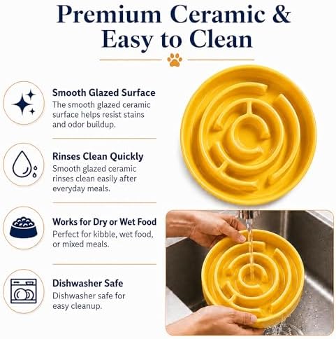 Ceramic Slow Feeder Dog Bowl, 1.5 Cup Puzzle Dish for Small Medium Dogs - Image 4