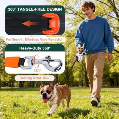 Retractable Dog Leash, 26ft Heavy Duty Retractable Pet Leash with Poop Bag Holder, 360° Tangle-Free for Small Medium Large Dogs Up to 110lbs, Anti-Slip Handle,One-Handed Brake Pause Lock（Gray） - Image 4