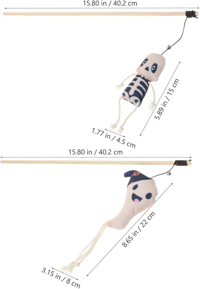 POPETPOP 2pcs Halloween Cat Teaser Toys Interactive Plush Kitten Stick Cute Ghost Skull Design for Engaging Playtime for Indoor Cats and Kittens