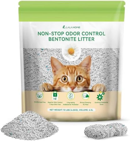 Bentonite Litter Sodium Mineral Cat Litter Clumping, Odor Control Kitty Litter for Self Cleaning Box & Automatic Litter Box, Dust Free, Strong Durability, 10 lb by LALAHOME
