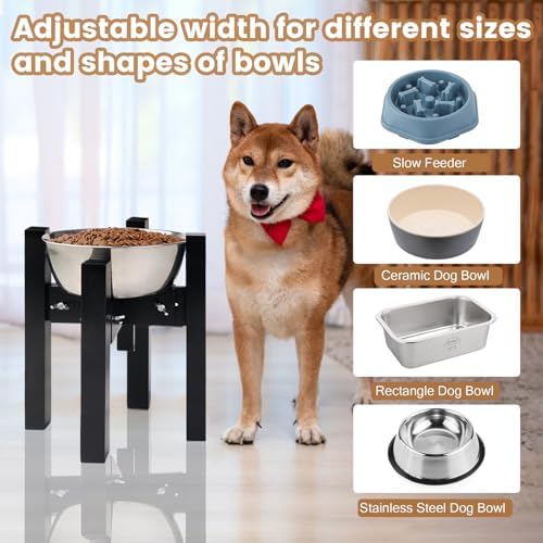 Elevated Dog Bowl Stand Adjustable Dog Food Holder 10”H Medium Black - Image 6