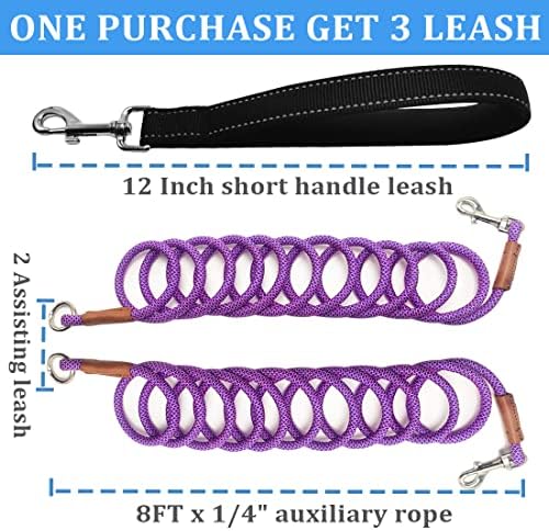 8 FT Double Dog Leash, 2 Way Mulitiple Dog Leash Detachable No Tangle with Soft Padded Handle, 1/4" Rope Dual Lead for 2 Dogs Outdoor Walking (Pink Blue) - Image 3