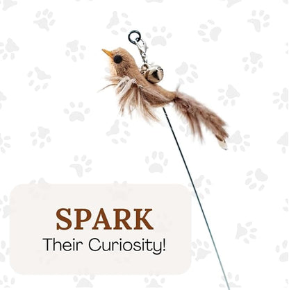 Interactive Cat Toys for Bored Indoor Adult Felines - Any Surface Base Teaser Wand - Feather Stimulation Activity - Bird Simulation Self Play Kitten Enrichment Solo Exercise - Juguetes para Gatos