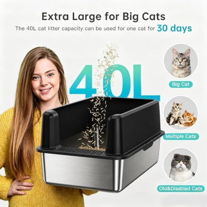 WoofiGo XL Stainless Steel Litter Box, High Sided Litter Pan for Big Cats - Image 3