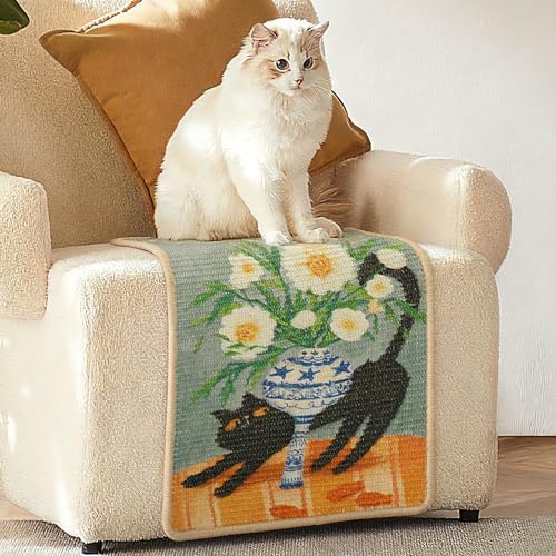 3-in-1 Sisal Cat Scratch Mat 23.6x15.7'' Floor & Wall Cat Scratcher Pad, Protects Carpet Couch & Furniture with Sticker Tape, Anti-Slip, Durable for Indoor Outdoor Cats (Srping) - Image 2