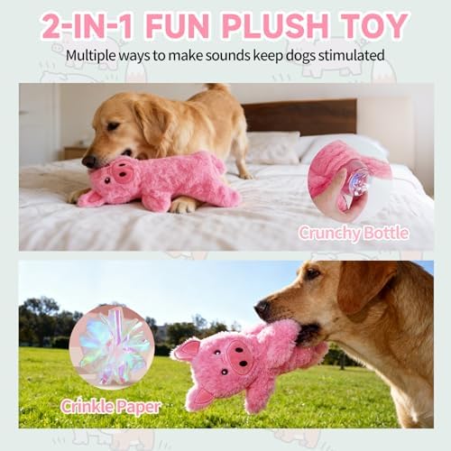 Mihachi No Stuffing Crinkle Dog Toys,2-in-1 Holds Water Bottles-Cruncher with Puncture Resistant Squeaker, Dog Squeak Toys Plush Dogs Chew Toy for Small Medium Large Breed Chewer, Pig - Image 4