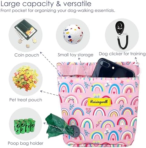 Raisingwell Dog Treat Pouch for Pet Walking and Training with Clicker 2 Cup Silicone Bag Small Fanny Pack Holder for Puppy Snack Dispenser Kit for Leash and Outdoor Use (Rainbow) - Image 3