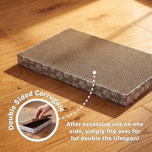 Kitty City Cat Scratcher– 3-Pack Durable Corrugated Cardboard Scratch Pads with Catnip – Double-Sided for Longer Use, Cat Claw Maintenance & Furniture Protection - Size: 10" x 18" - Grey & White - Image 6