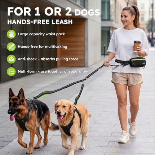 Pecute Hands Free Dog Leash for 2 Dogs, Waist Belt with Pouch, No Tangle - Image 2