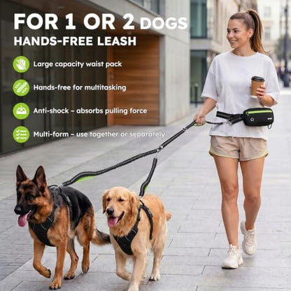 Pecute Hands Free Dog Leash for 2 Dogs, Waist Belt with Pouch, No Tangle - Image 2