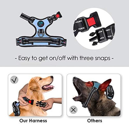 PHOEPET No Pull Dog Harness 3M Reflective Adjustable Vest with a Training Handle, Name ID Pocket, 2 Metal Leash Hooks, 3 Snap Buckles [Easy to Put on & Take Off](L, Baby Blue) - Image 3