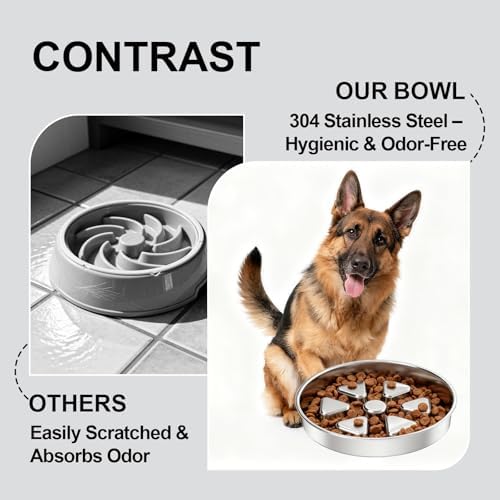 Kactoily 304 Stainless Steel Slow Feeder Dog Bowls, 2.5 Cups Capacity - Image 2