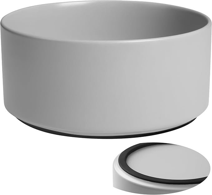 Ceramic Dog Bowls, Non Slip Dog Food and Water Bowl with Silicone Base, Heavy Duty Feeding Bowl for Small and Medium Dogs (Grey, 6 Inches)