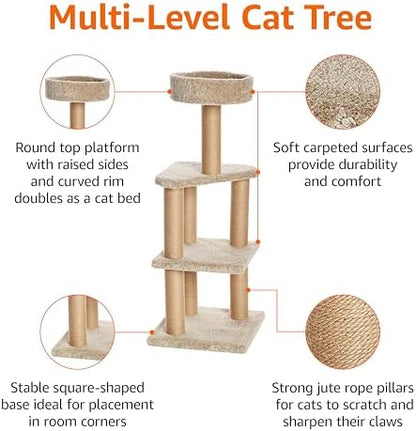 Amazon Basics Cat Tree Tower - Multi-Level Climbing Activity Center for Indoor Cats & Kittens with Scratching Posts, Platform, Jute Rope, Large (45.9"H), Beige - Image 3