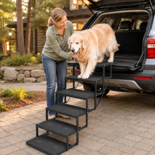 Dog Stairs for car, 6 Steps Foldable Dog Steps for Truck, Upgraded Non-Slip Pet Stairs for lagre Dogs, Metal Pet Stairs for SUV, Truck and Cars by Unknown