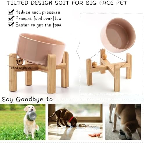 Petygooing Khaki Elevated/Raised 15°Slanted Ceramic Dog Bowl for Small and Medium Breeds, Tilted Anti Slip Pet Feeding Bowl,Food Water Dish with Stand for Cats and Dogs (28 OZ/3.6 Cups) - Image 5