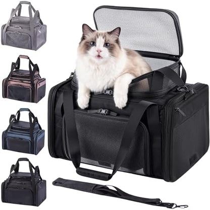Cat Carrier Soft Sided, Expandable Pet Carrier for Medium Small Pets, Collapsible Travel Carrier with Hard Shell, 360° Panoramic Mesh, Washable Waterproof Pad | – 17.3×13.8×9.4 (Black) by Unknown