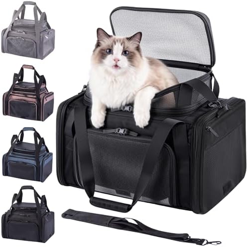 Cat Carrier Soft Sided, Expandable Pet Carrier for Medium Small Pets, Collapsible Travel Carrier with Hard Shell, 360° Panoramic Mesh, Washable Waterproof Pad | – 17.3×13.8×9.4 (Black) by Unknown