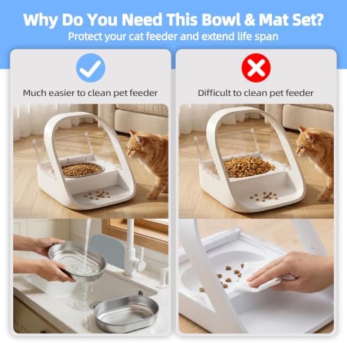 Stainless Steel Bowl and Mat Set for Automatic Microchip Cat Pet Feeder, Sealing Ring Design for Keeping Food Fresh and Reducing Odor, Easy to Clean, SUS 304, Includes 2 Bowls and 1 Mat - Image 5