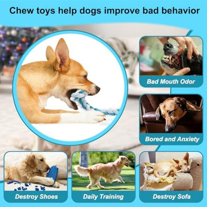 SZEE Dog Rope Toys, 24 in 3 Knots Chew Rope for Medium and Large Dogs, Natural Cotton Pet Pull Toy for Tug of War and Teeth Cleaning (Blue) - Image 4