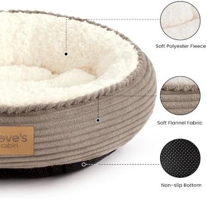 Love's cabin Round Donut Cat and Dog Cushion Bed, 24in Pet Bed for Small or Medium Dogs, Anti-Slip & Water-Resistant Bottom, Soft Durable Fabric Pet Beds, Washable Calming Cat Bed Khaki - Image 2