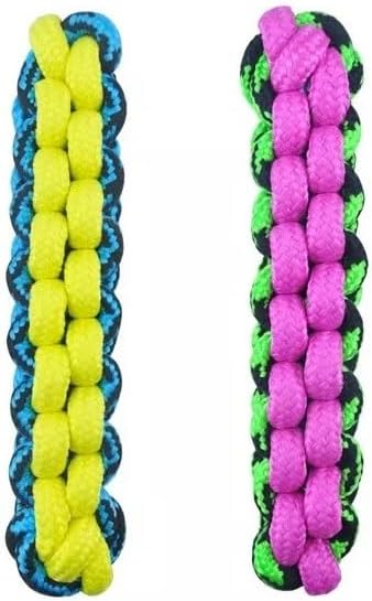 Braided Paracord Rope Dog Toy Tough Fetch Stick Chew Tug Choose Color 10 1/4" (Pink/Green)