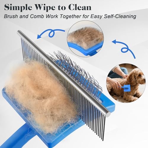 2PCS Slicker Brush for Dogs & Pet Comb,Professional Dog Grooming Brush (Goldendoodles,Poodles,Labradoodles) with Extra Long Pins to Effectively Remove Tangles, Knots and Mats (Blue, Large) - Image 5