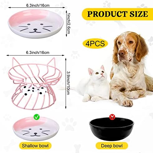 Sunnyray Cat Feeder, 4 Pcs Elevated Ceramic Cat Bowls with Metal Stand, Whisker Friendly, Anti Vomit, Dishwasher Safe, for Dog Pet (Multicolor) - Image 2