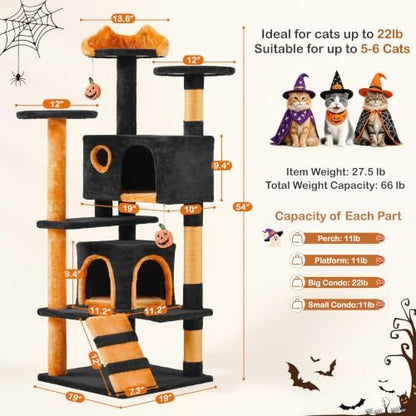 Yaheetech 54in Gothic Cat Tree, Multilevel Indoor Halloween Cat Tower - Image 3
