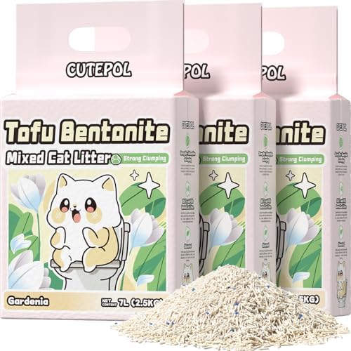 Clumping Cat Litter Tofu Mixed,Flushable Dust-Free 16.5 lb (3-Pack) by Cutepol