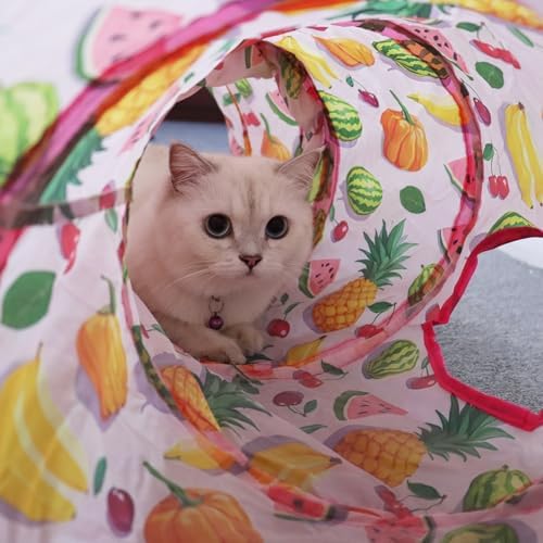 Andiker Cat Tunnel for Indoor Cats, 45" Long Rainbow Collapsible Kitten Tube with a Fun Ball and 2 Holes Cat Play Tunnel, Rabbit Tunnel for Kittens Exercising Hiding Training and Running (Pink) - Image 6