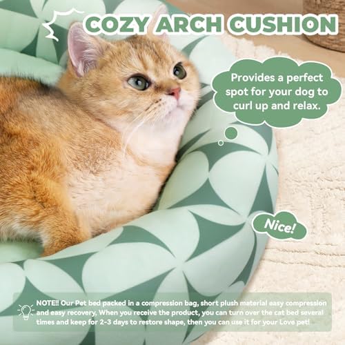 Zerbuger 20in Green Pattern Round Dog Bed Sofa for Dogs Cats, Washable - Image 3