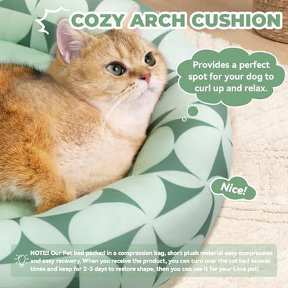 Zerbuger 20in Green Pattern Round Dog Bed Sofa for Dogs Cats, Washable - Image 3