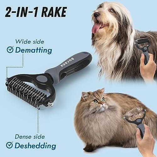Docrok Pet Grooming Brush and Metal Comb Combo for Dogs & Cats, Gray - Image 2