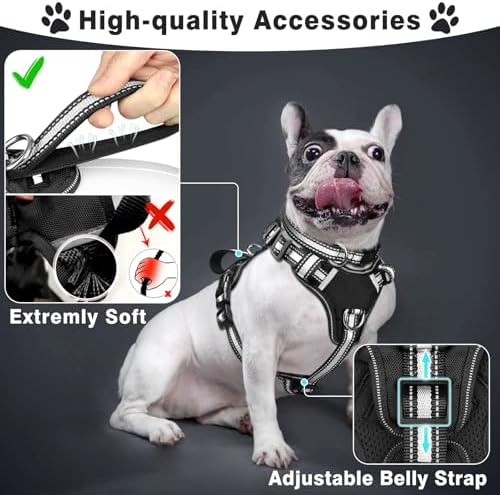 WINSEE Pet Harness Collar and Leash Set, All-in-one Reflective Dog Harness No Pull with Adjustable Buckles for Puppies, Small, Medium, Large, and Extra-Large Dogs (X-Large, Black) - Image 2