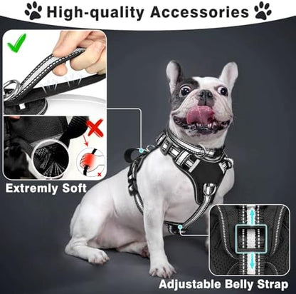WINSEE Pet Harness Collar and Leash Set, All-in-one Reflective Dog Harness No Pull with Adjustable Buckles for Puppies, Small, Medium, Large, and Extra-Large Dogs (Medium, Black) - Image 2